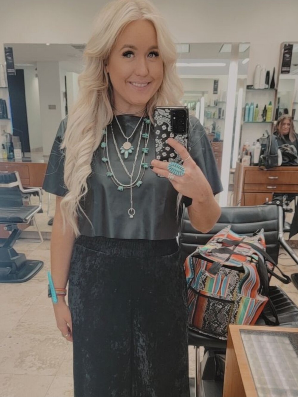 Zenana Outfitters Black Cropped Faux Leather Top with Short Sleeves